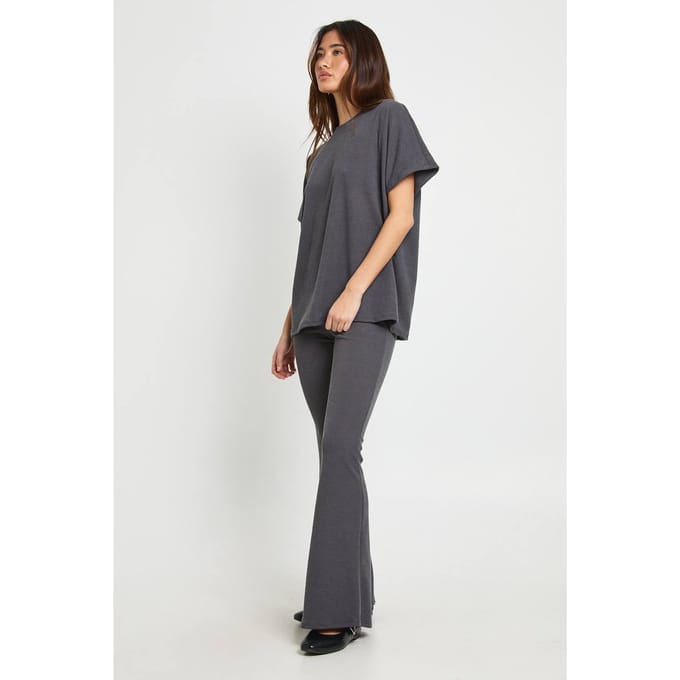 boohoo Dames Tweekleurige Geribbelde Flared Legging & Top Set | Charcoal | Maat: 6
