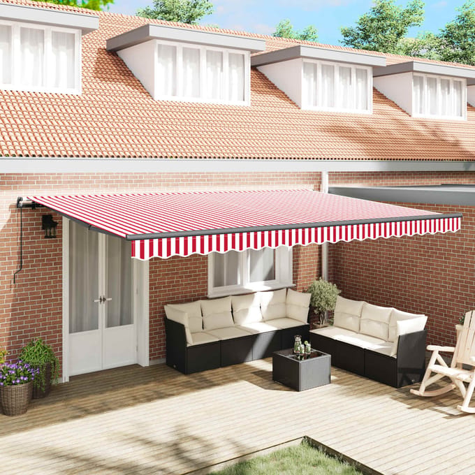 vidaXL - Uitschuifbare - luifel - Rood - en - Wit - 500 - × - 300 - cm