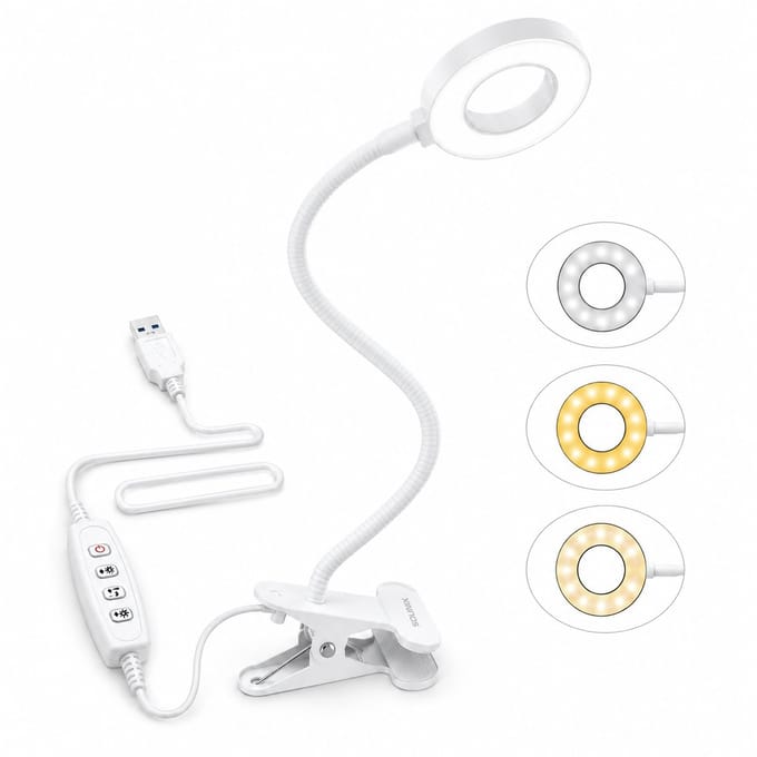 Sounix LED Leeslampje - Bureaulamp LED Dimbaar- Met Klem - 3 Kleurmodi - 10 Helderheidsmodi - Wit