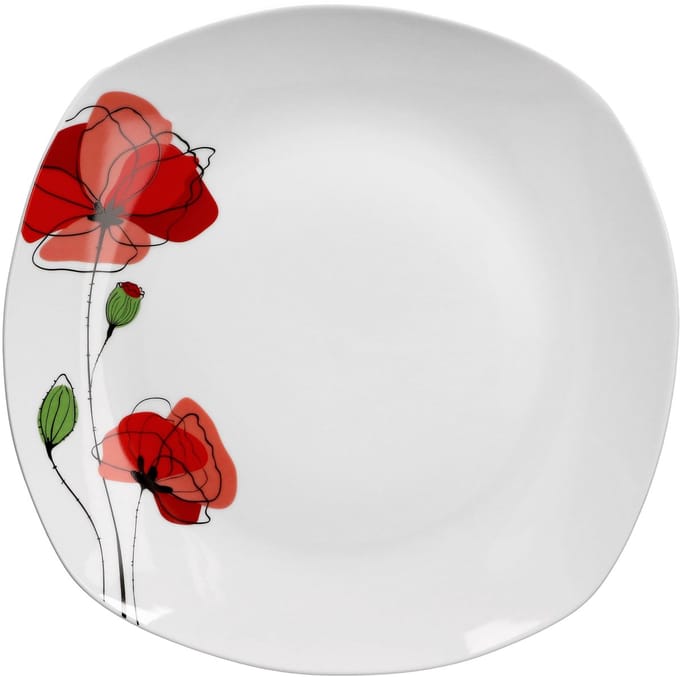 Monika serveerschotel 28.5cm wit met rode bloemdecoratie