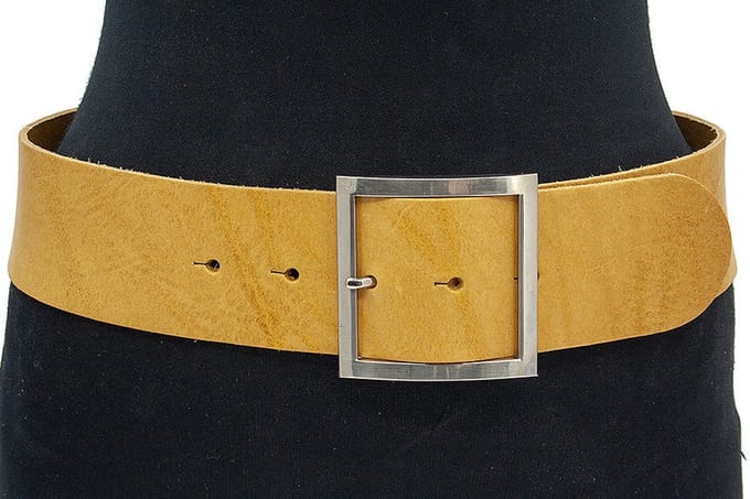 Dames riem geel - Brede leren riem 6cm goudgeel - Leer - Brede riem - Casual - Maat 90