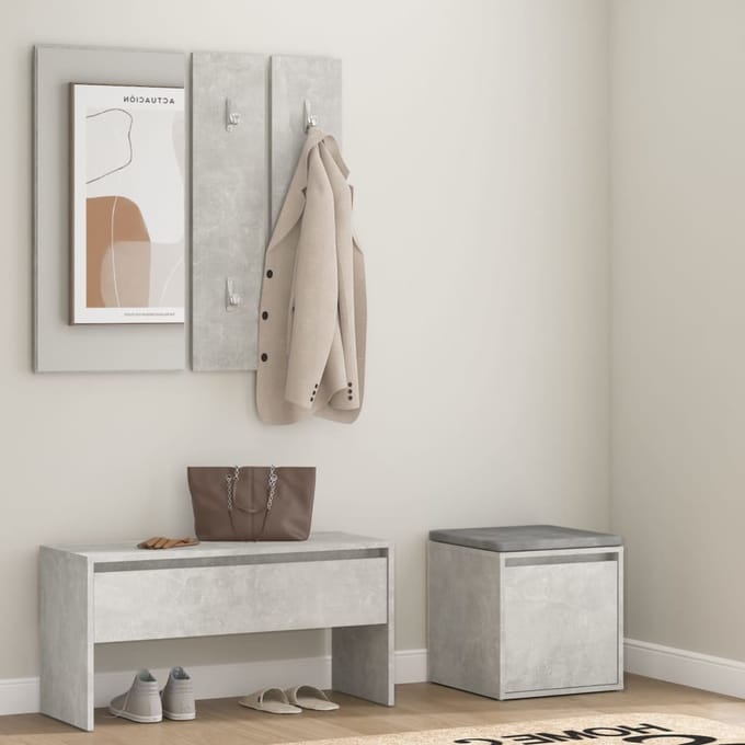vidaXL - Garderobe - set - bewerkt - hout - betongrijs