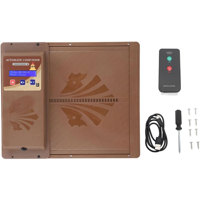 Automatische USB Kippenhokdeur 3 in 1 Lichtsensor Afstandsbediening Timing Kippenhokdeuropener bruin