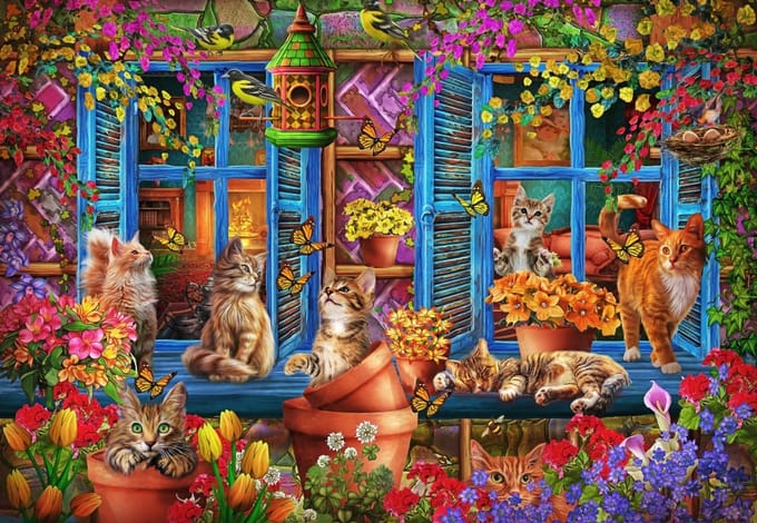 Bluebird Puzzle katten legpuzzel raamplank - 1000 stukjes.