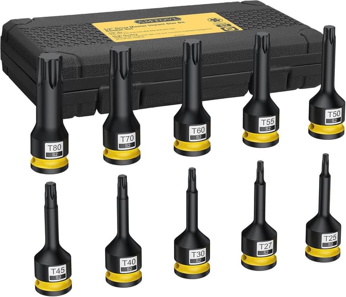 Impact Torx Bit Socket Set 1/2" Drive 10 Delig - Professionele Star Bits T25-T80