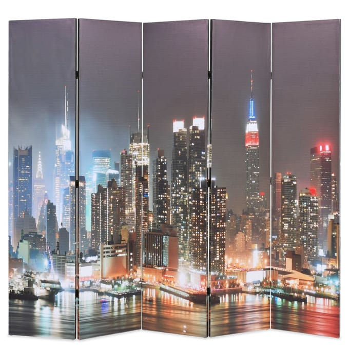 vidaXL - Kamerscherm - inklapbaar - New - York - bij - nacht - 200x170 - cm