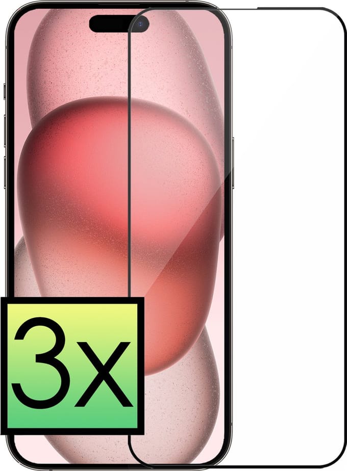 Screenprotector - 3 Stuks - Geschikt voor Apple iPhone 15 - Full Cover - Beschermglas - Gehard Glas - Tempered Glass - Screen Protector