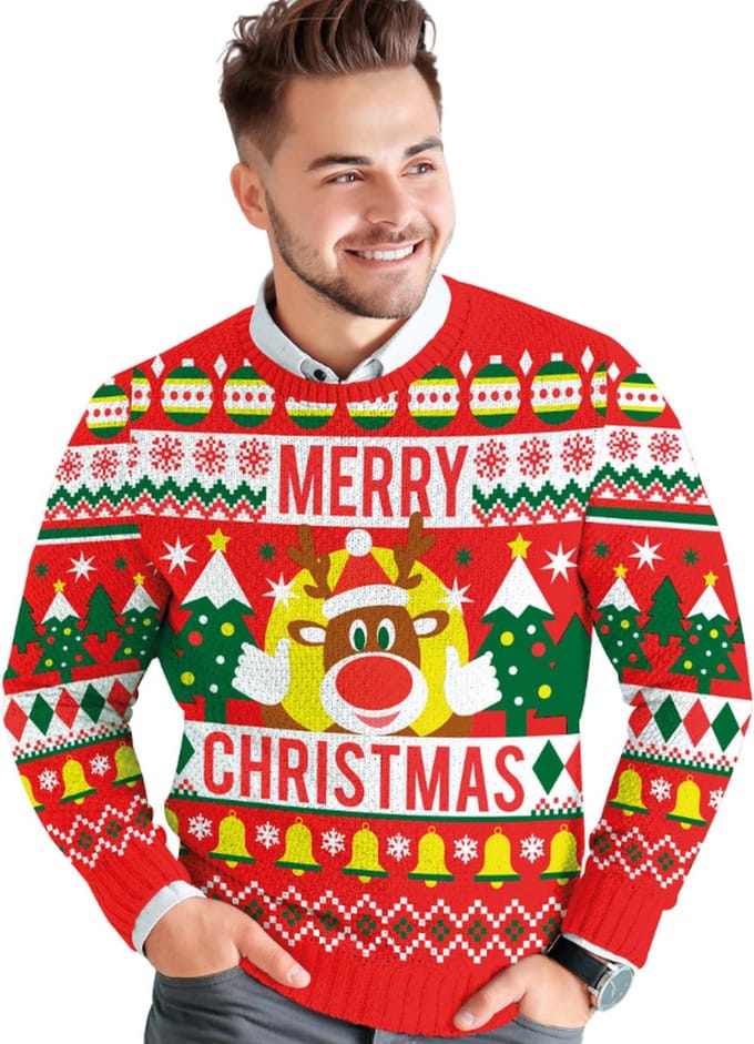 Fiestas Guirca - Heren kersttrui merry xmas - maat M - rood