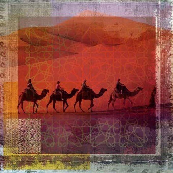 Safaary - Arabische schilderij Herd Of Camels Oranje