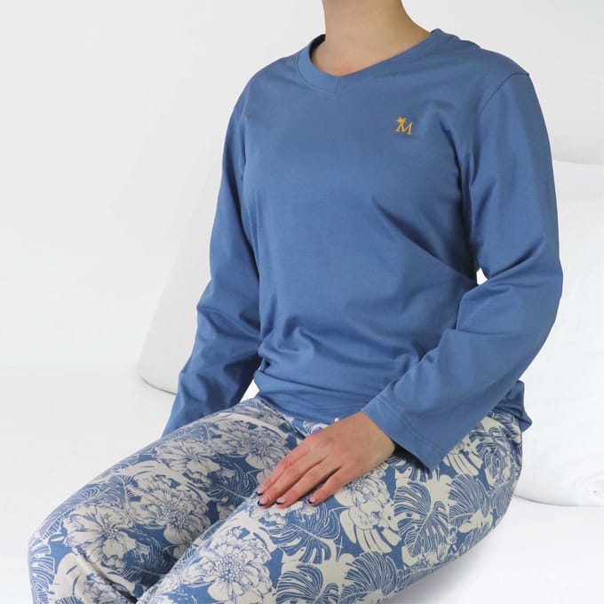 Medaillon Dames Pyjama - M Logo - Katoen - Licht Blauw - Maat S