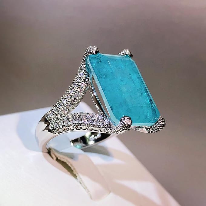 Paraíba Ring Rechthoekig Dames Smaragd Zirkoon Ring No. 10 blue