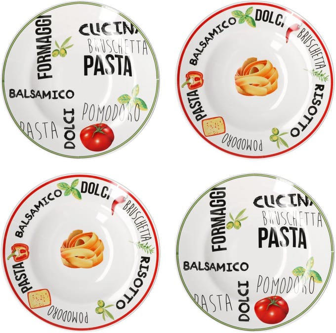 Set van 4 pastaborden met decor 2x groen & 2x rood 26,5cm - 27020606