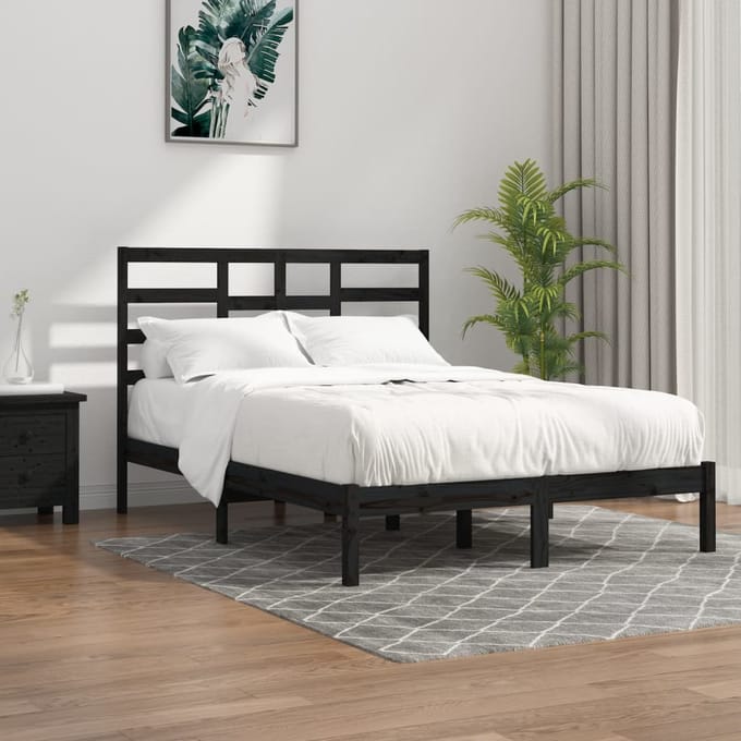vidaXL - Bedframe - massief - hout - zwart - 140x190 - cm