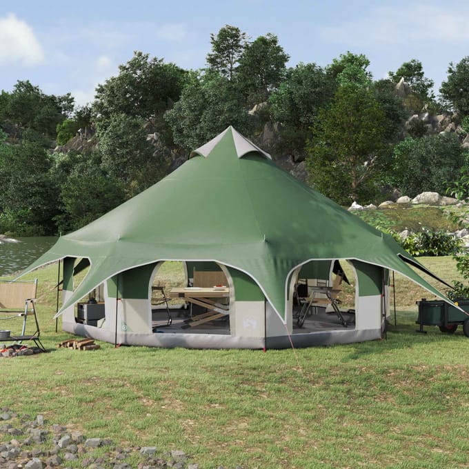 vidaXL - Familietent - 10-persoons - Groen - 185T - Polyester - met - PU - Coating