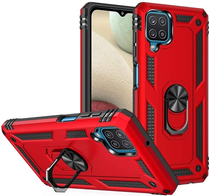 Anti-Shock Hybrid Ring Armor Hoesje Geschikt voor: Samsung Galaxy A12 - rood
