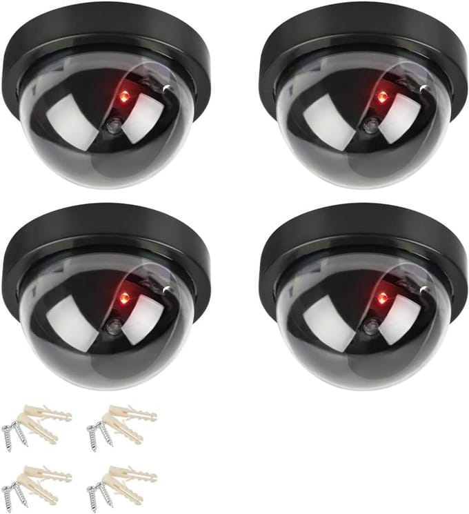 Set van 4 Dome Dummy Beveiligingscamera’s met Knipperend LED Licht voor Binnen en Buiten