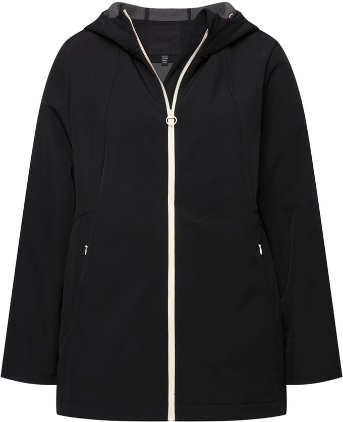 Ulla Popken - Dames - HYPRAR softshelljas waterdicht tweerichtingsrits capuchon - Zwart - Maat 46+