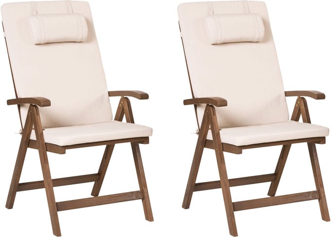 AMANTEA PREMIUM - Tuinstoel set van 2 - Lichtbeige - Acaciahout