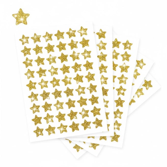 Gouden Glitter Sterren Stickers - 270 Stuks - 5 Stickervellen - Stickers Kerst