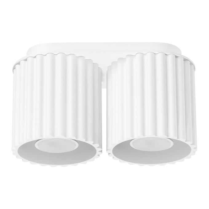 Plafondlamp AURA 2 met 2 geribbelde spots naast elkaar - Sollux Lighting - IP20 - Wit aluminium behuizing - 21 x 10 x 12 cm - 2 x GU10 LED, exclusief lichtbron - 2 x 10 W - Minimalistische plafondlamp voor woonkamer, slaapkamer en eetkamer