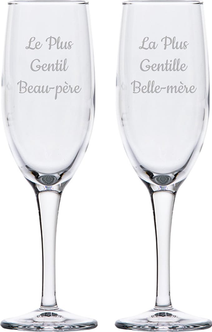 Champagneglas gegraveerd - 16,5cl - Le Plus Gentil Beau-père & La Plus Gentille Belle-mère