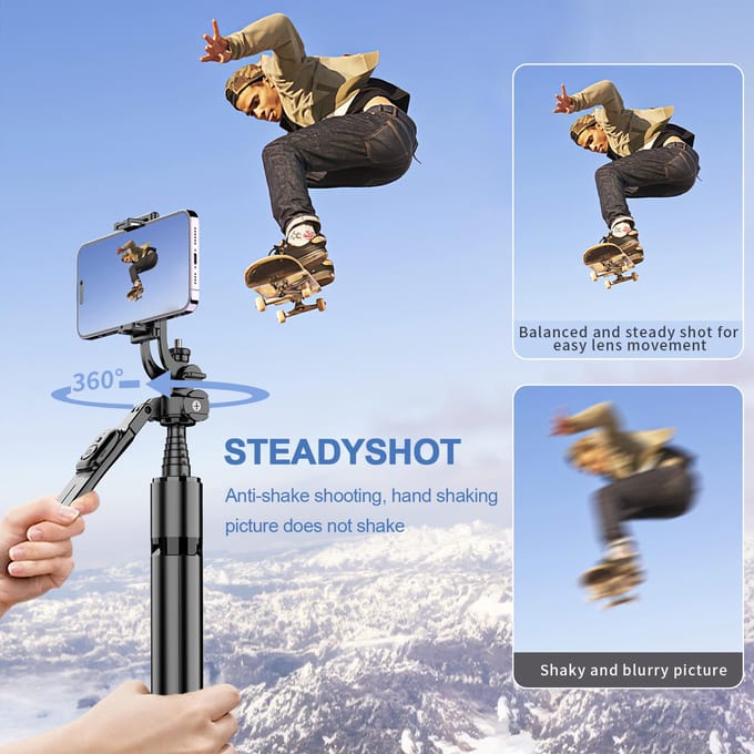 79,5-inch Multifunctionele Selfie Stick Draagbare Gimbal Stabilisator met Aluminiumlegering Telescopisch zwart