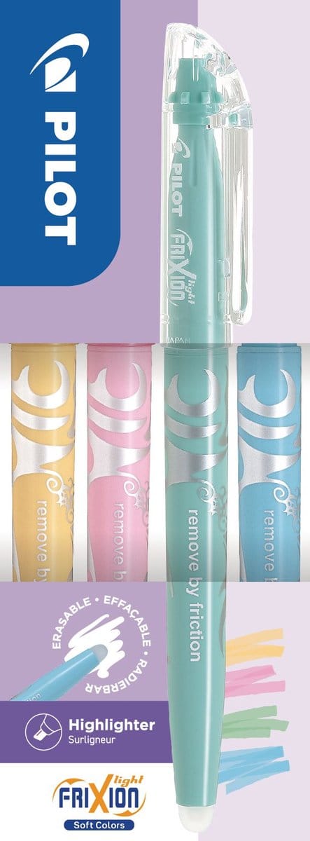 Pilot Frixion Light Soft Set 4 Kleuren Soft Oranje-Soft Roze-Soft Groen-Soft Blauw Uitwisbaar