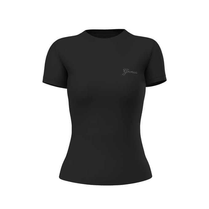Guess Zwart T-shirt met logo van strass-steentjes
