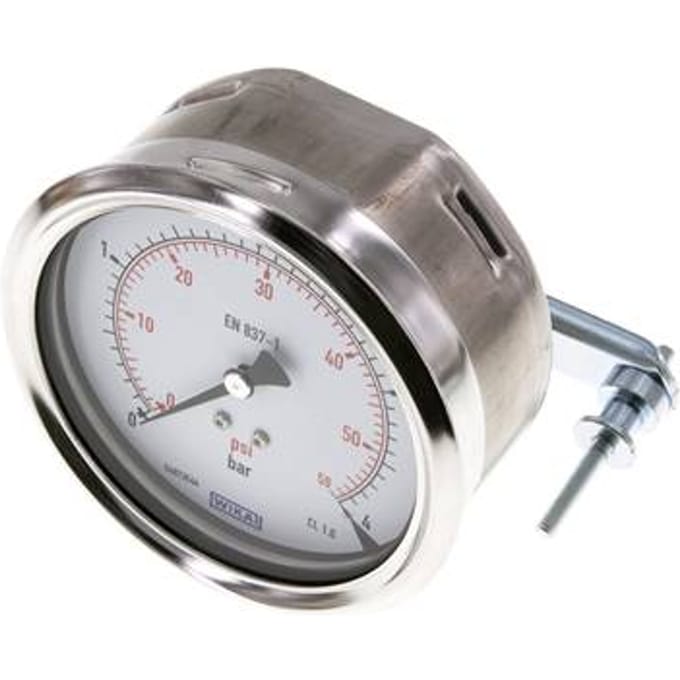 0..4 Bar Paneelmontage Manometer Staal/Messing 100 mm Klasse 1.0 (Beugel) - MW04100SH-TP