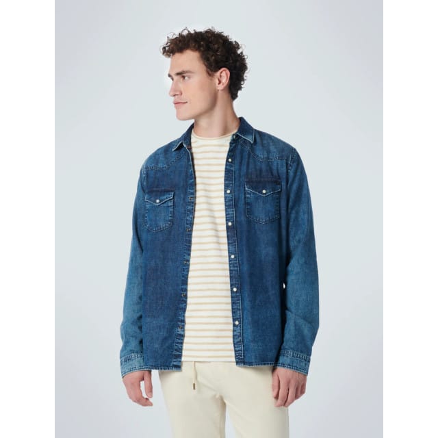 No Excess Mannen Lange Mouw Denimshirt Rook Blauw XL