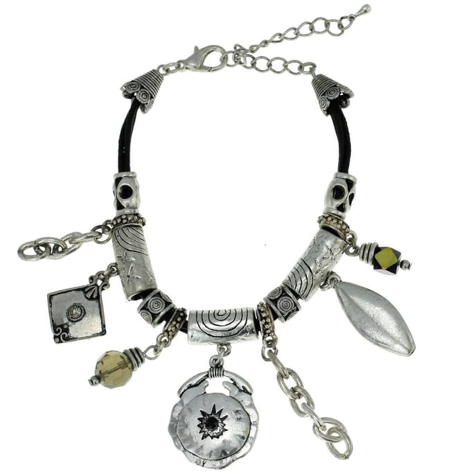 Behave - Armband - zwart leer met hangers - boho statement stijl