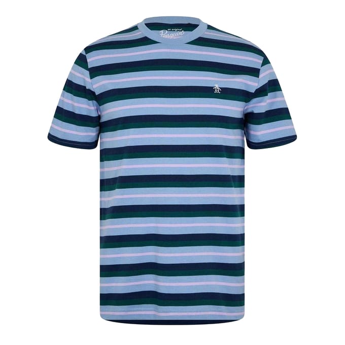 Original Penguin Heren 4 Strepen T-Shirt (Vervagen Denim)