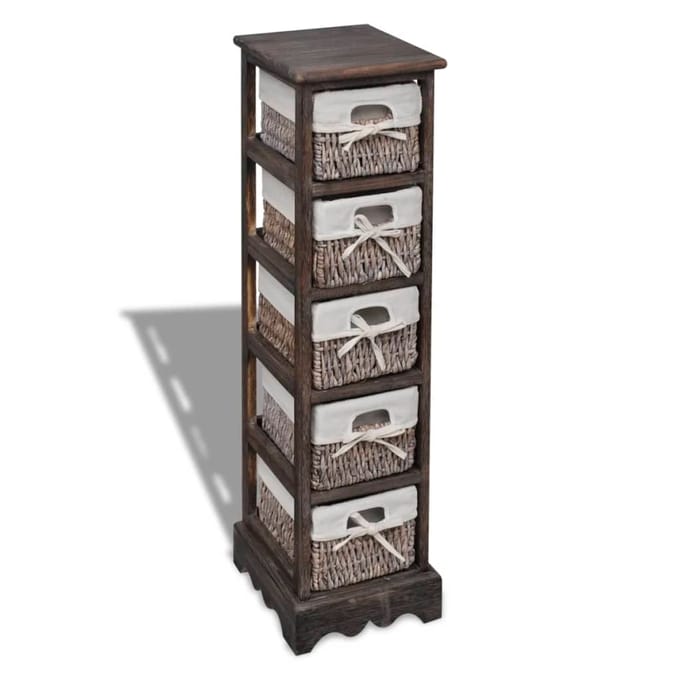 vidaXL - Opbergkast - met - 5 - weefmanden - hout - bruin