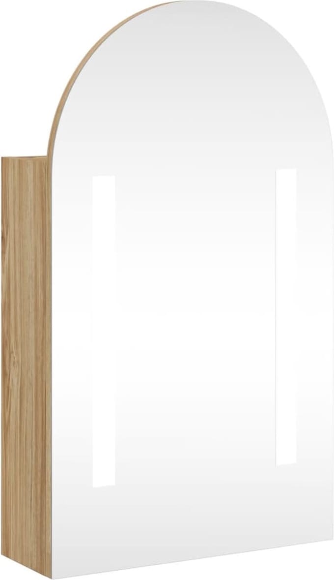 vidaXL - Badkamerkast - met - spiegel - en - LED - gebogen - 42x13x70 - cm - eikenkleur