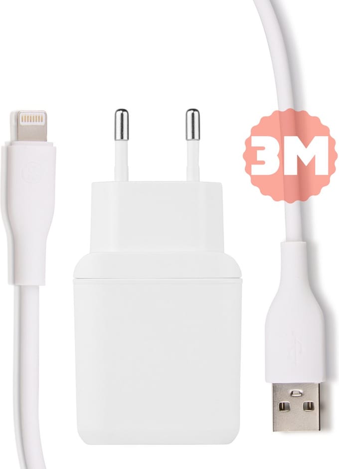 Fast Charger - Geschikt voor iPhone - Oplader met Kabel - 3 Meter