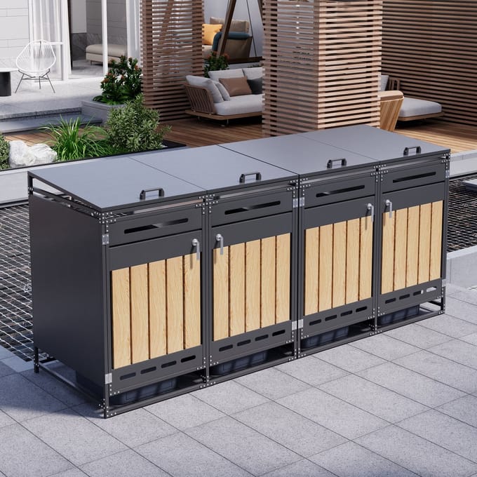 Kliko Ombouw Set 4 - Met Hydraulisch Deksel - Ventilatie Openingen - Metaal - Houtlook