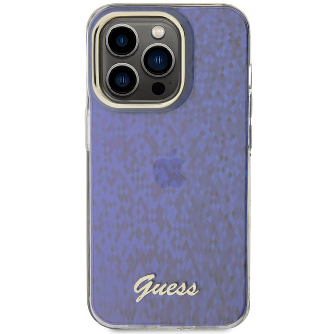 Guess IML Case with Faceted Mirror Disco Pattern for iPhone 15 Pro - Blue