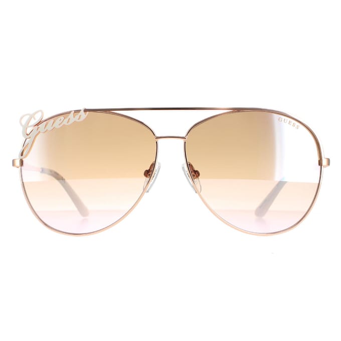 Guess zonnebril gu7739 28G glanzende rosé goudbruine spiegel
