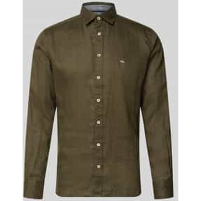 Fynch-Hatton Overhemd Solid Color Premium Linnen Donker Khaki / male