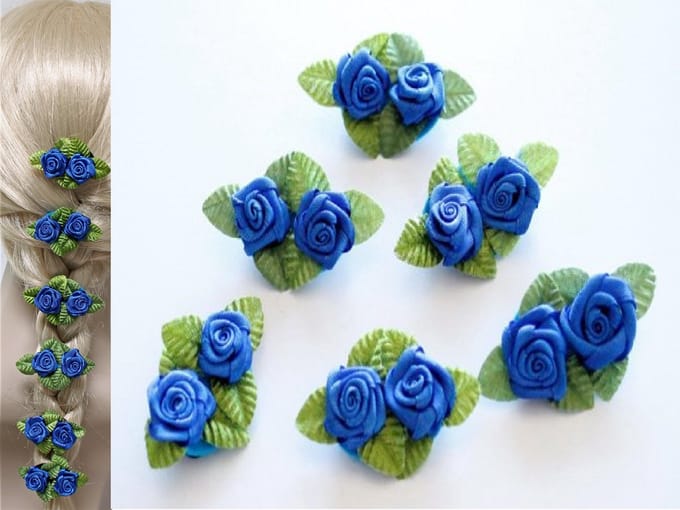 6 HAAR BLOEMEN CLICKS ROOSJES BLAUW