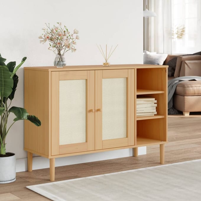 vidaXL - Dressoir - SENJA - 112x40x80 - cm - rattan - massief - grenenhout - bruin