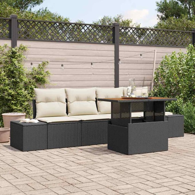 vidaXL Tuin Eettafel Set met kussen 5 pcs Zwart en Crème