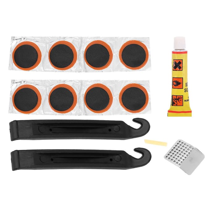 Mini Kit de Réparation de Crevaison pour Pneus de Vélo Auto-adhésif avec Limes et Leviers Portable Cyclisme black