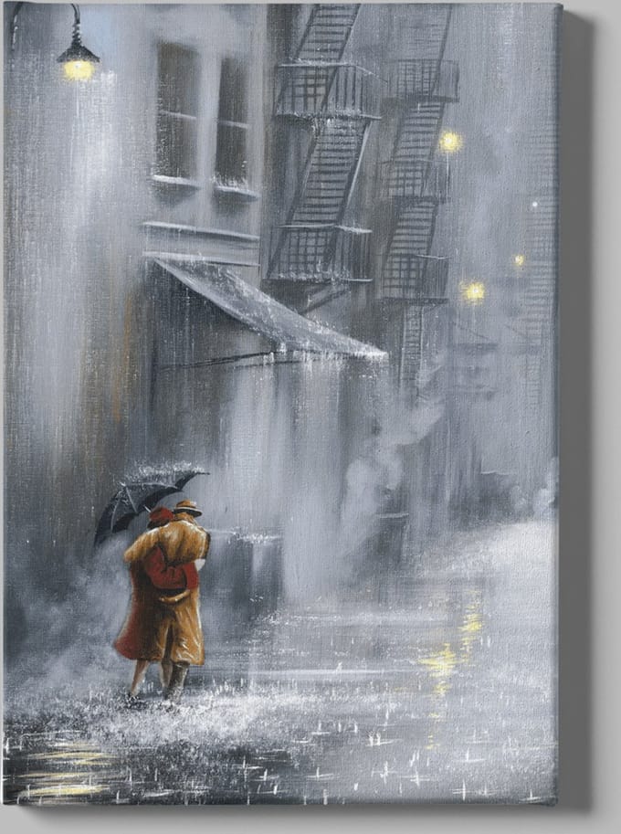 Canvas Schilderij - Regenachtige Avond - Kunst - Abstract - Wall Art - 120x80x2 cm