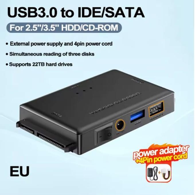 USB 3.0 naar SATA IDE Harde Schijf Adapter Converter Harde Schijf Lezer voor 3.5 2.5 inch HDD/SSD CD DVD ROM CD-RW 3 in 1 USB IDE SATA Adapter EU Plug gray