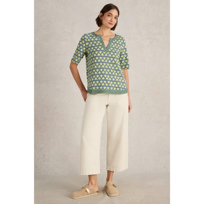 White Stuff Weaver Notch Neck Top Navy Print Größe: 8 | Blusen Outlet | Damen | Blau