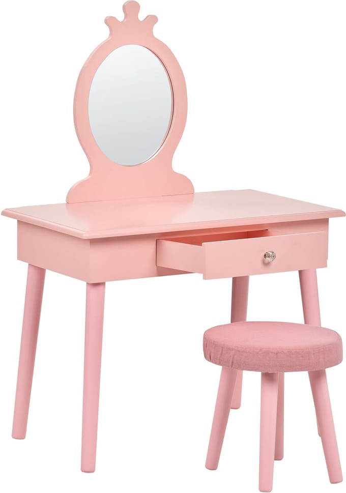 MARGIE - Kinderkaptafel met krukje - Roze - MDF