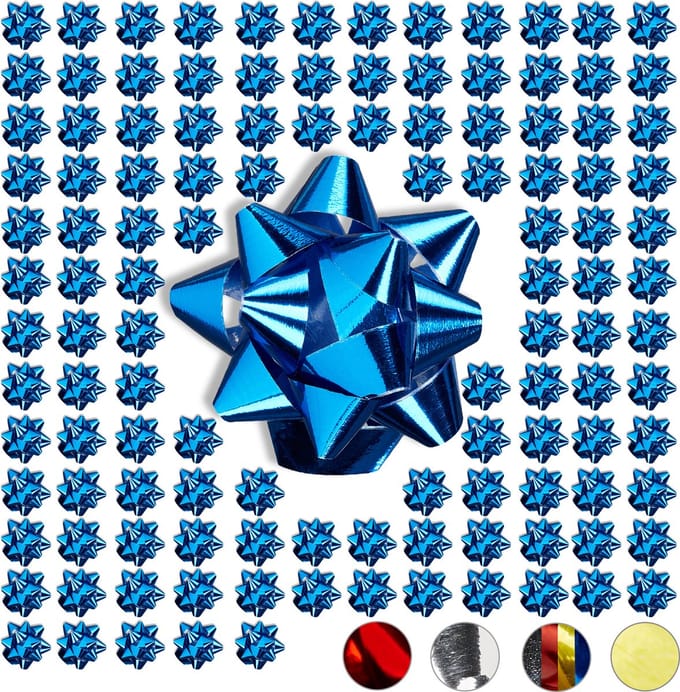 Cadeaustrik set van 100 - zelfklevend - ster - Ø 5 cm - blauw