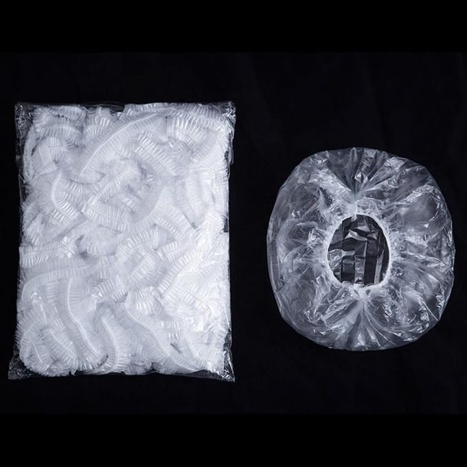 100 Stuks Wegwerp Douche Badmuts Plastic Waterdichte Vrouw Hoofd Haar Cover Badmuts Plastic white