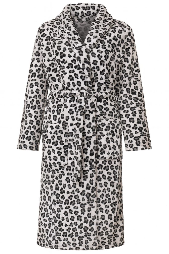 Panterprint badjas - dames - fleece - grijstinten - lang model - Badrock S/M